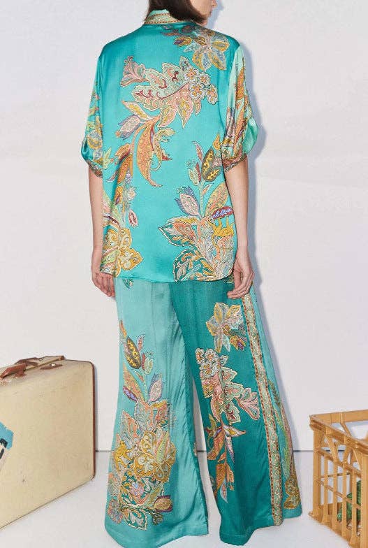 Set van twee stuks 2025 nieuwe vintage print satijnen set met retro chique en modern comfort voor groothandel op Faire6