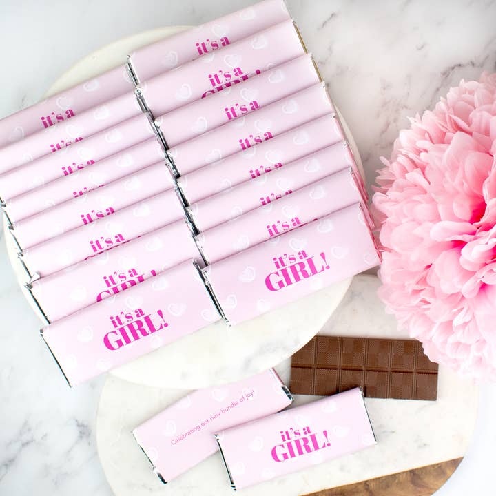 Just Candy - Wholesale Chocolate Bar - It's a Girl Wrapped Belgian Milk Chocolate Candy Bar