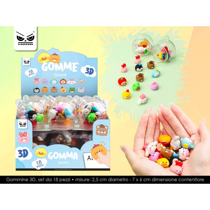 Mood Milano - Wholesale Eraser - Kids - HIGH-QUALITY 3D ERASERS SET OF 12 PCS IN ANIMAL BOWL