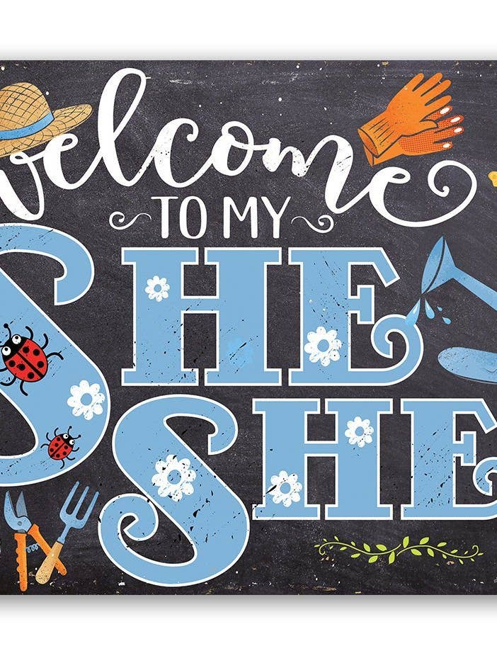 She Shed - Blue - Metal Sign for wholesale by Lone Star Art Metal Signs