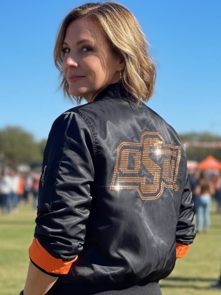 Oklahoma State OSU Svart Bomberjacka för wholesale av Moving Forward Designs