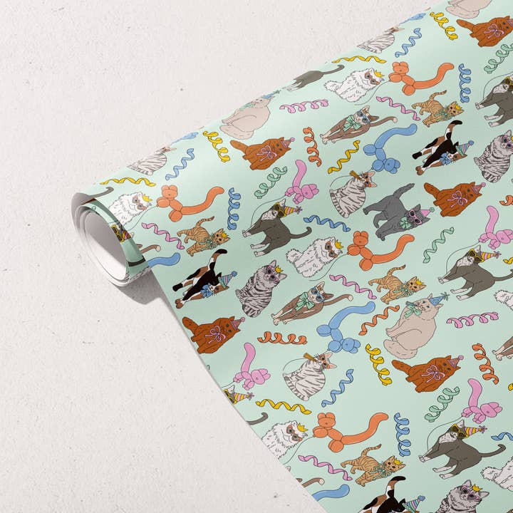 Illustrating Amy - Wholesale Wrapping Paper Roll - Birthday Cats Gift Wrap Rolls4