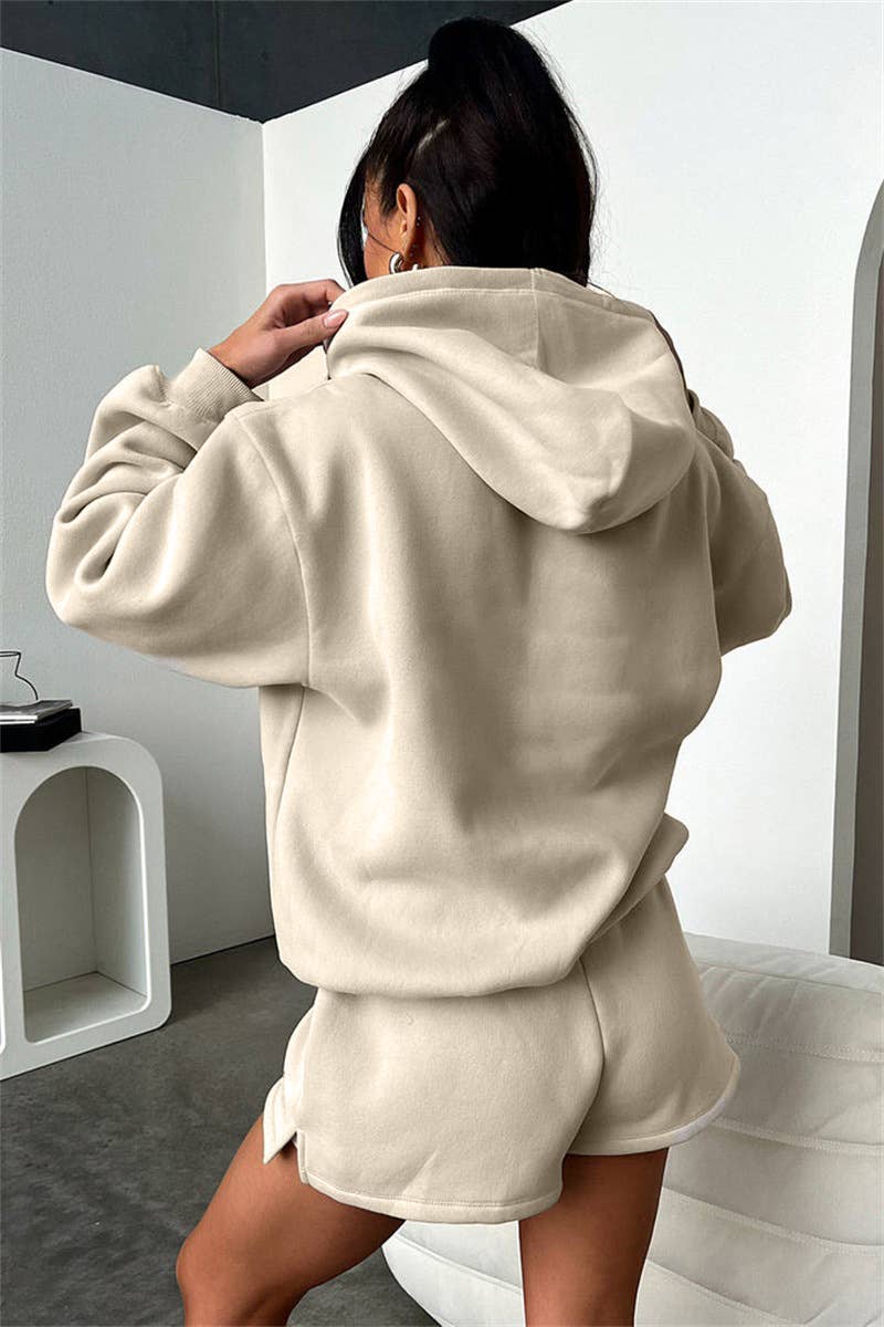 HIDDENBRAND - Wholesale Lounge Set - Women's - basic pocket hoodie &  drawstring short set outfits38