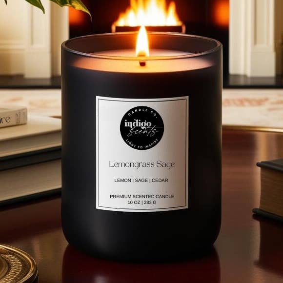 Hierba de Limón y Salvia | Tarro Negro Mate de 10 oz | Vela de Coco y Soja para venta al por mayor de Indigo Scents Candle Co.