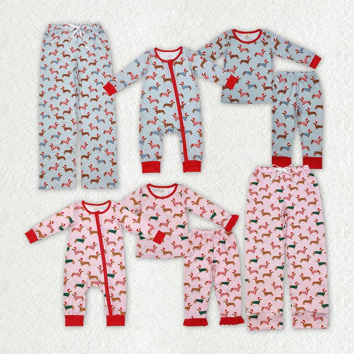Aier Wholesale - Wholesale Sleepwear Set - Kids - Family Girls Boys Christmas Dachshund Pajamas Rompers Clothes Sets