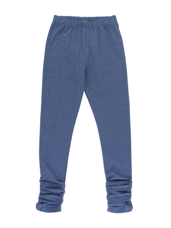 Meisjes faux denim geplooide striklegging voor wholesale door RuffleButts + RuggedButts