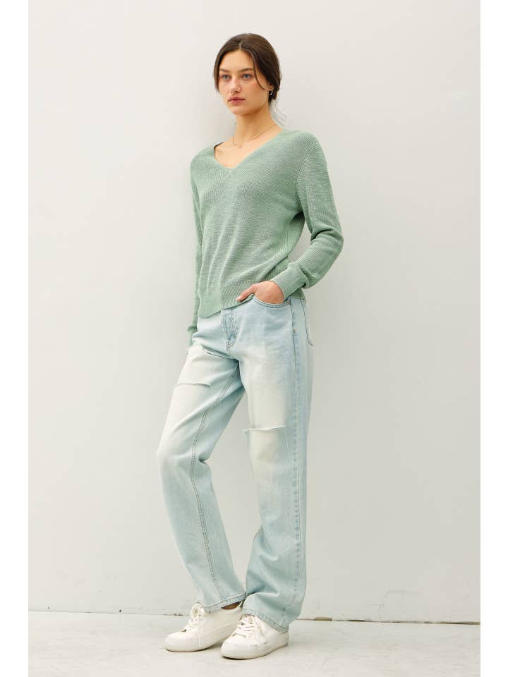 Be Cool - Wholesale Knit Sweater - Women's - LONG SLEEVE V-NECK COTTON SLUB SWEATER2