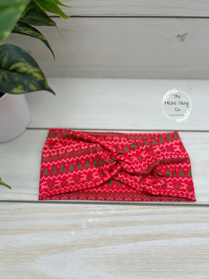 Red Christmas Sweater Front Knot Headband for wholesale by The Hazel Daisy Co
