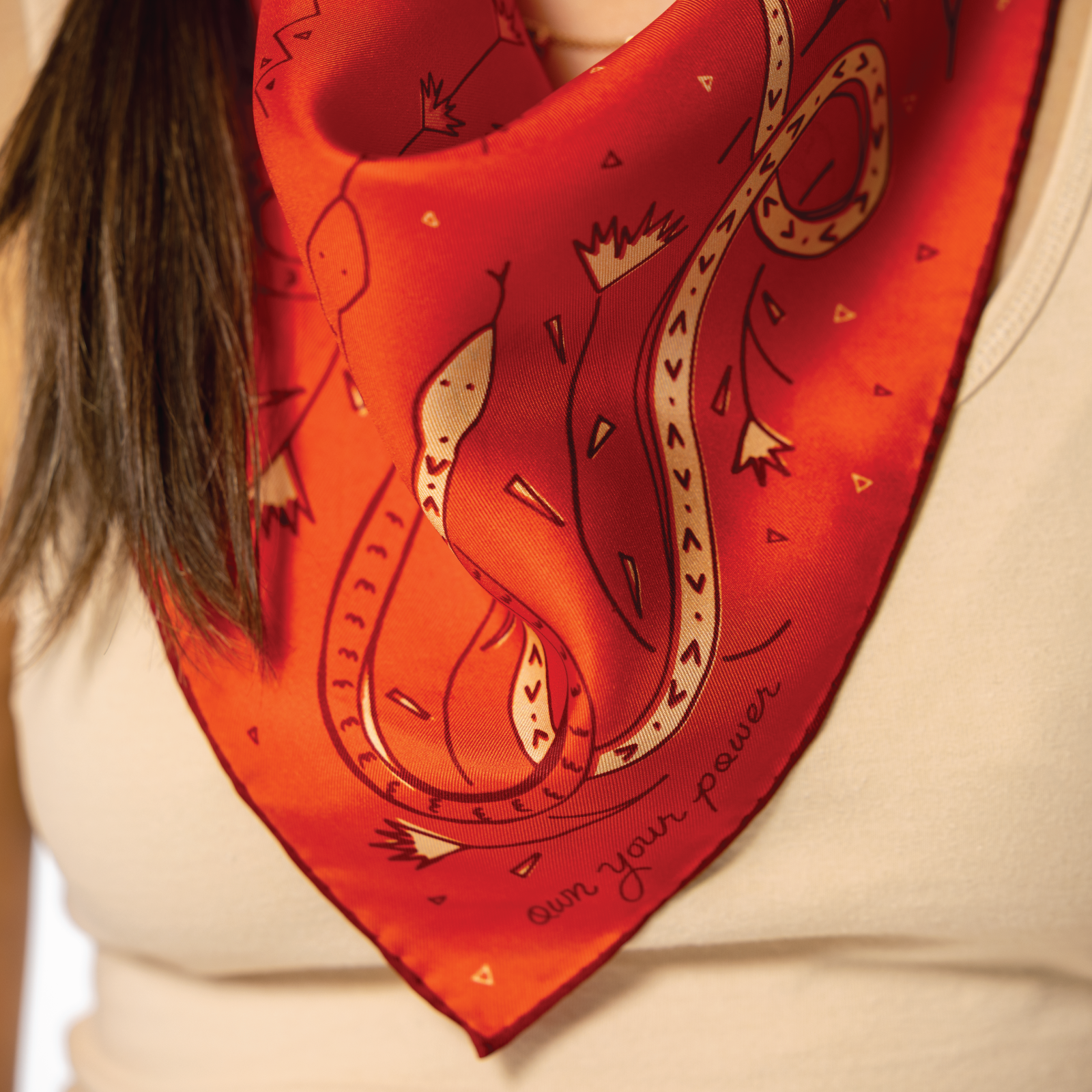 Jenni Earle - Wholesale Scarf - Women's - “Own Your Power” Hand-Illustrated Silk Scarf – 100% Silk1