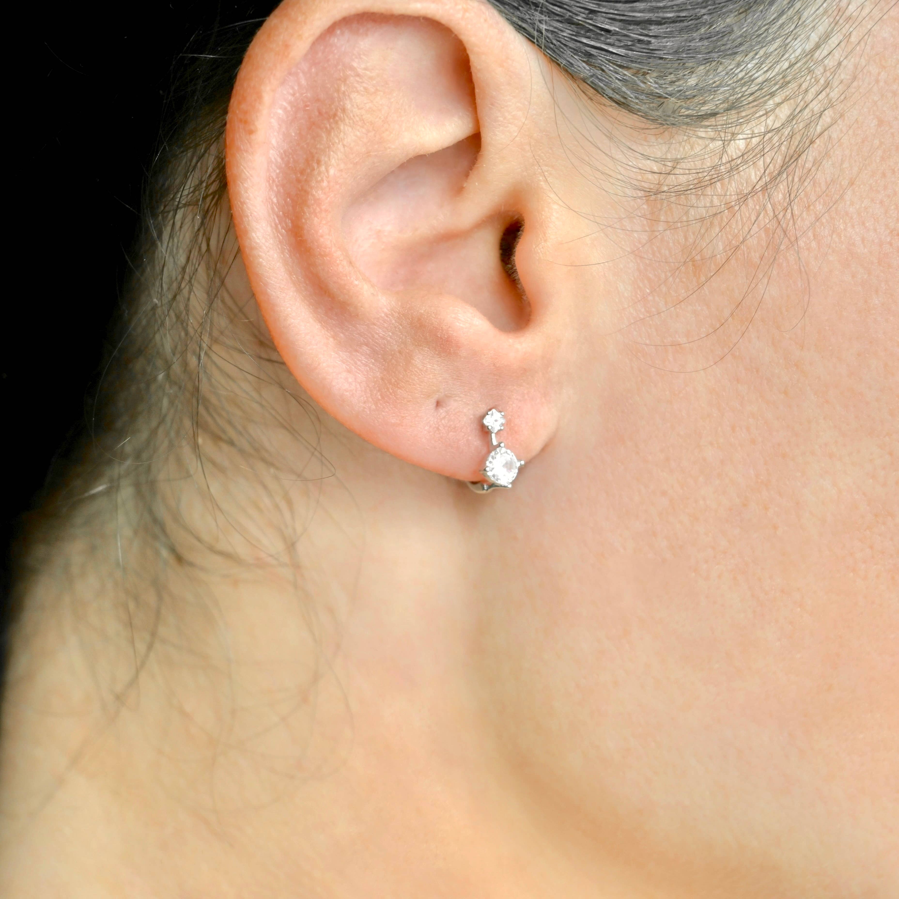 Blueyejewelry - Wholesale Huggie Earrings - Double Diamond Huggies - Sterling Silver CZ Huggie Earrings10