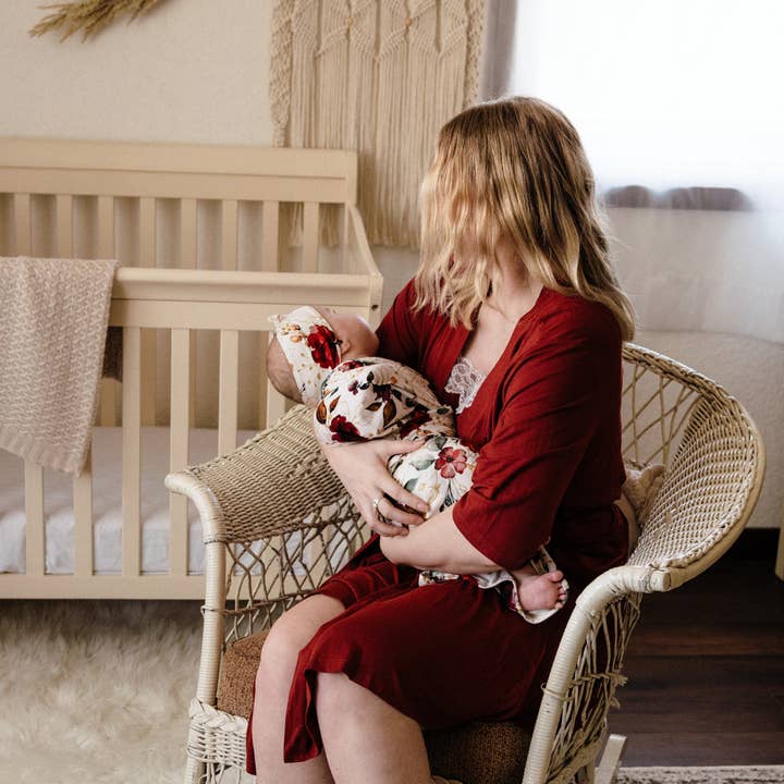 HAHA MAMA Clothing - Wholesale Robe – Women's - Brick Red Maternity Delivery Gown & Red Rose Swaddle1