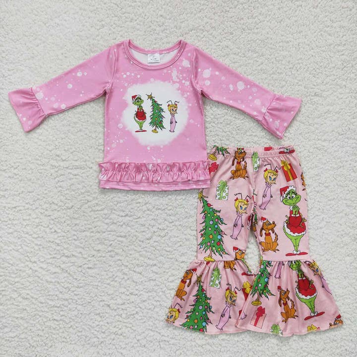 Baby Girls Chrsitmas Pink Frog Bell Clothing Sets for wholesale by Aier Wholesale