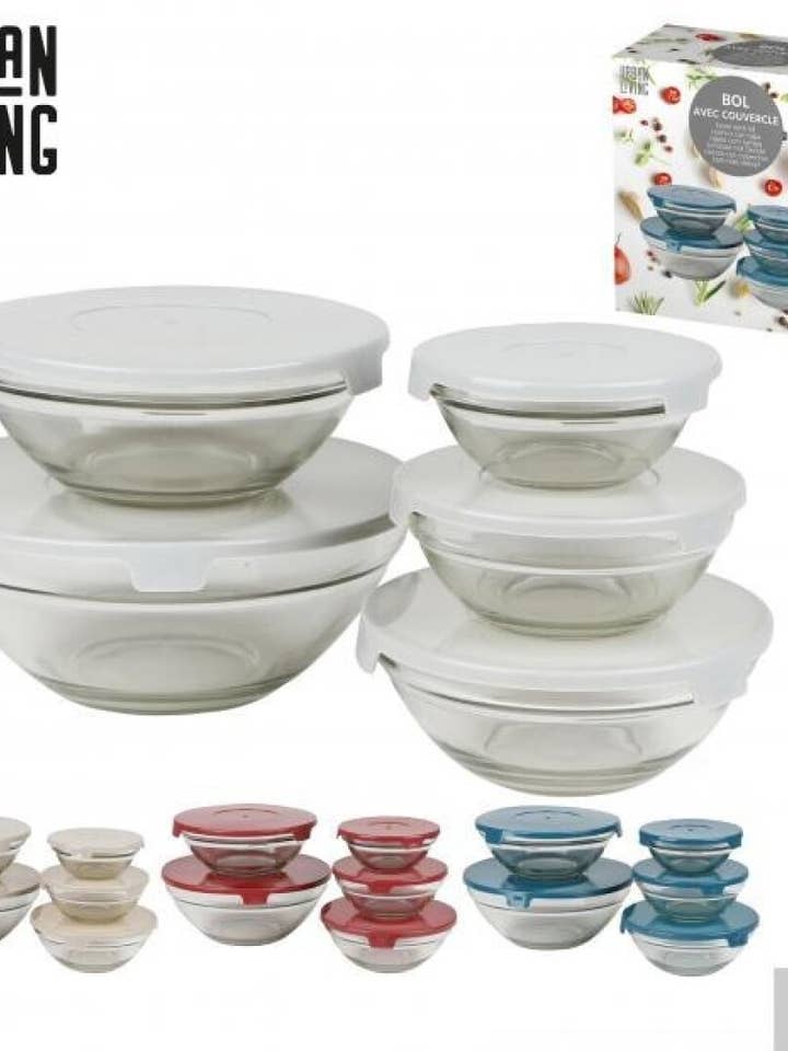 Glass Salad Bowl with Lid Pack of 5 for wholesale by AUM Fragrances