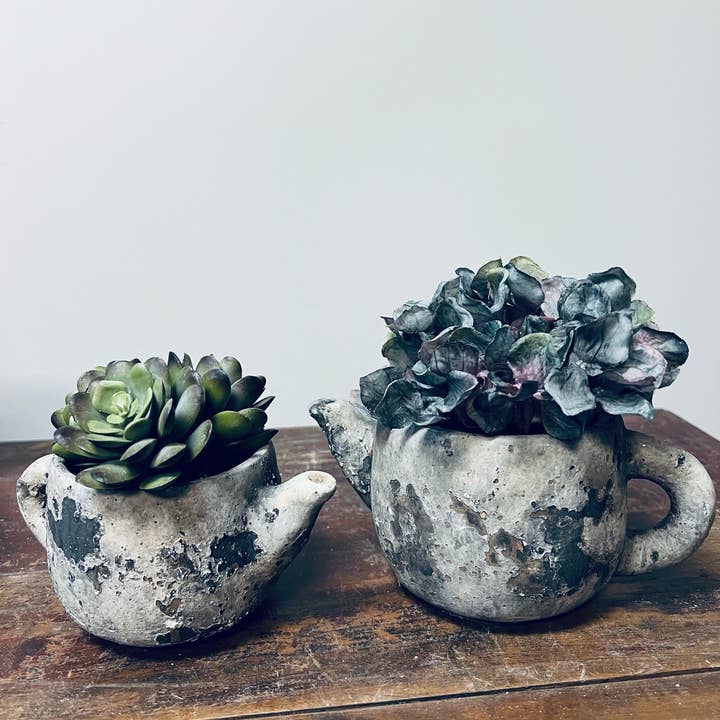 Vagabond Vintage - Wholesale Plant Pot - Cement Rustic Teapot Succulent Planter
