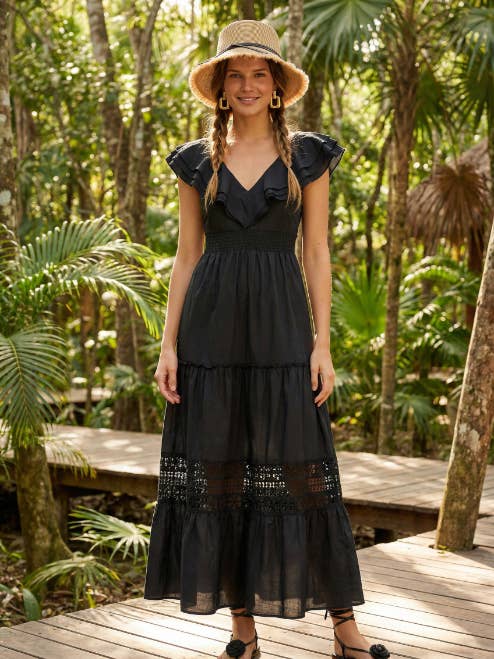 Frill Layer Bottom See Through Lace Maxi Dress for wholesale by RUBIENN