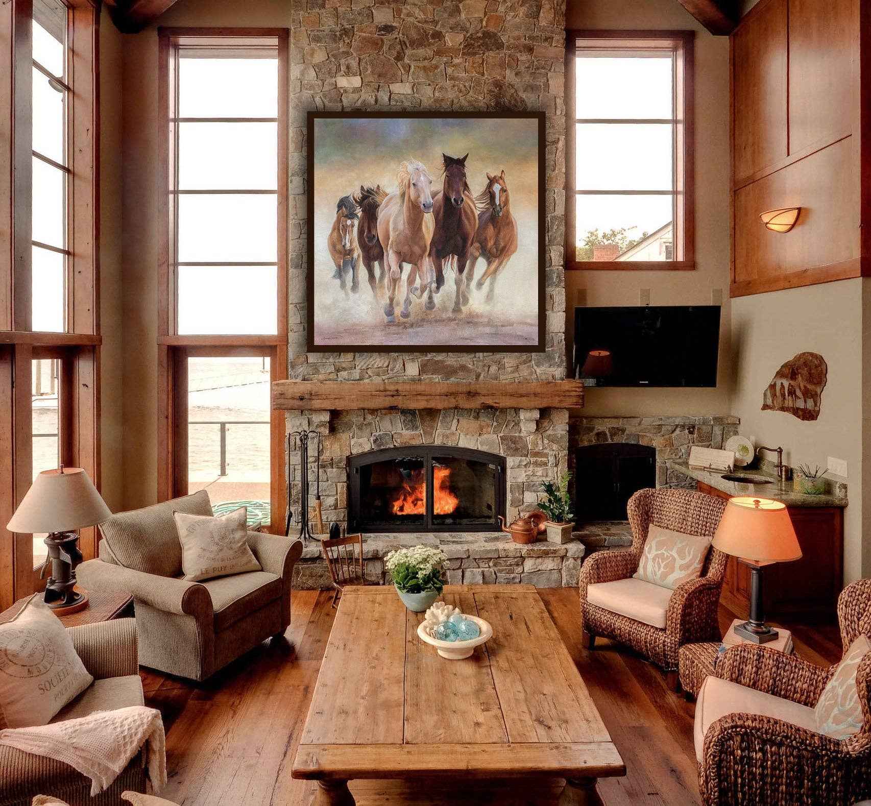 James Corwin Fine Art - Vente Affiche d'art - Impression sur toile Running Wild - Horses Western Cowboy Animal2