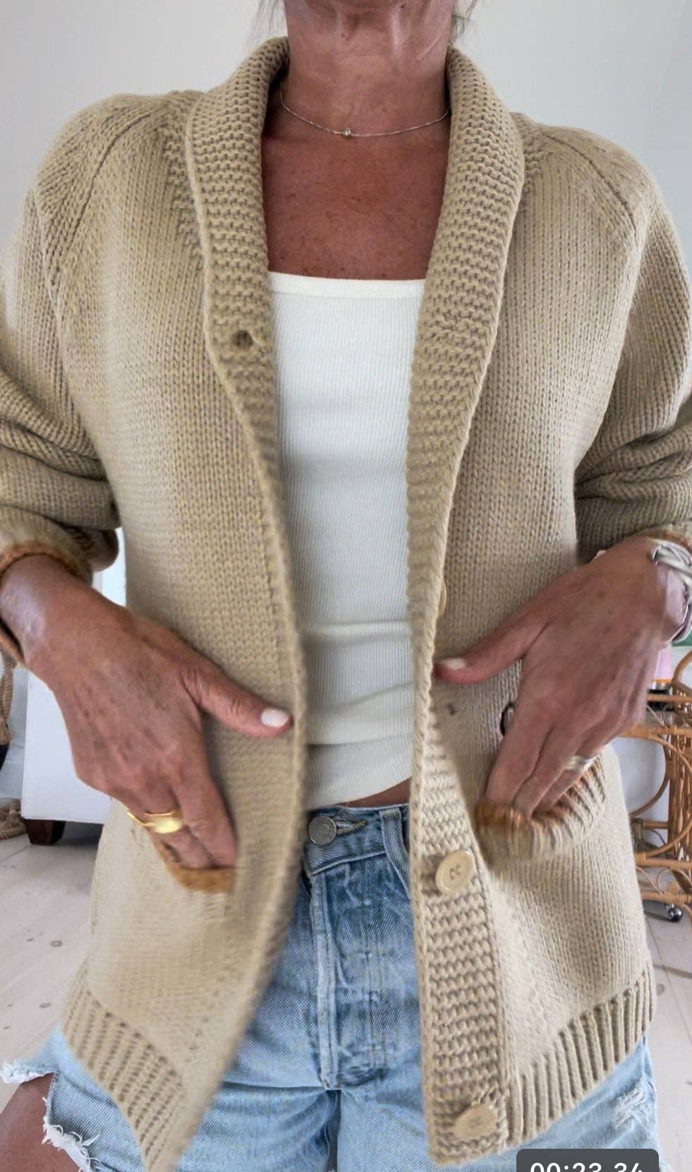 Pink Pineapple - Wholesale Cardigan - Women's - Vintage Horseshoe Varsity Cardigan in Camel3