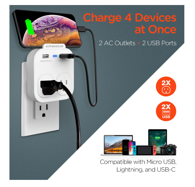 JupiterGear Home - Wholesale Portable Charger - HyperGear Wall Adapter Power Strip6