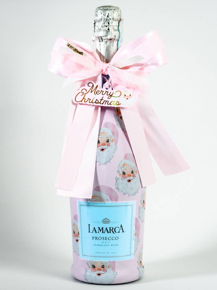 Ensemble assorti édition limitée Beau Bottles X Wrapido! : Enveloppe de bouteille Santa rose aquarelle et nœud de bouteille Bougie™ - Collection Prosecco pour la vente par Wrapido!