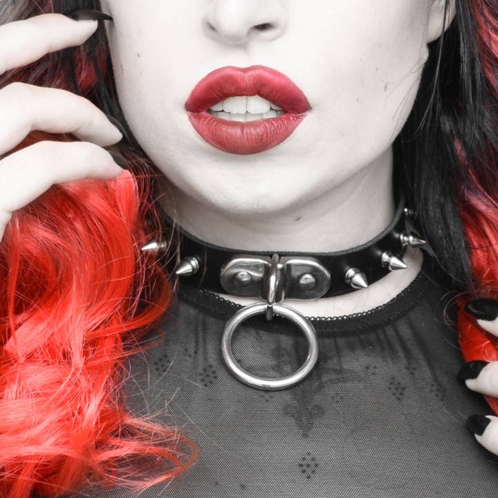 8th Sin - Wholesale Choker/collar - Black Studded D and O Ring Choker - Black Studded Collar2