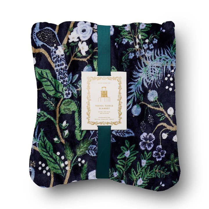 Rifle Paper Co. - Wholesale Travel Blanket - Peacock Travel Fleece Blanket