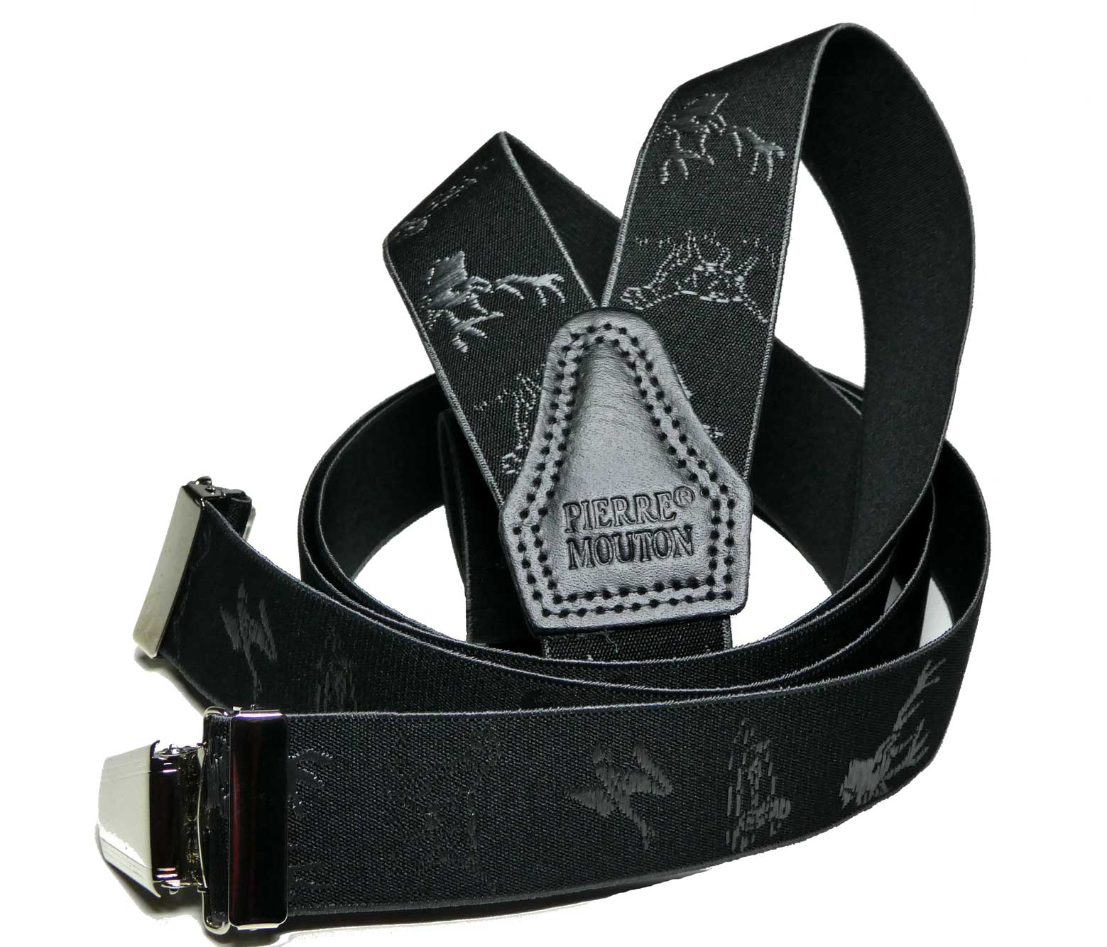 Pierre Mouton - Vente Ceinture – unisexe - Bretelles de chasse noires 3 agrafes/140 cm | Fait main1