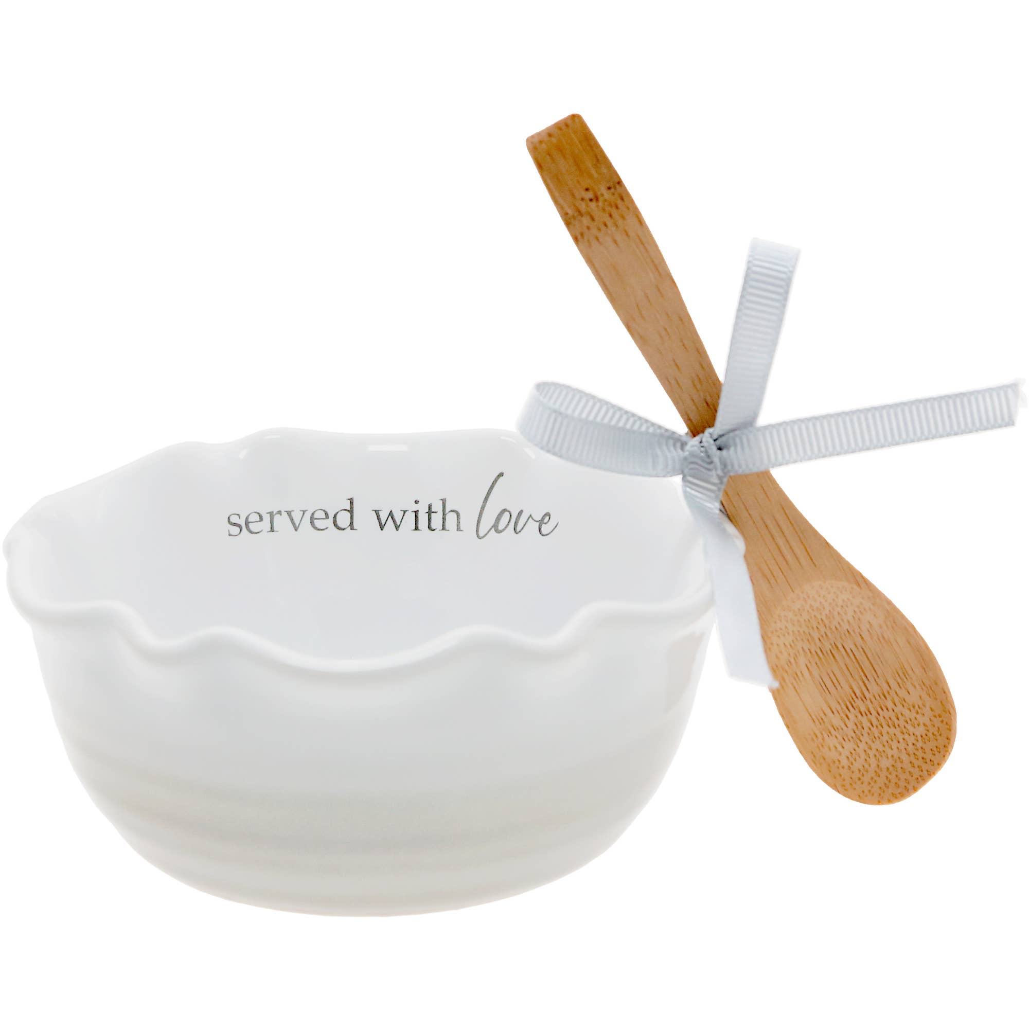 Pavilion - Wholesale Serve Bowl - Love - 4.5" Ceramic Bowl with Bamboo Spoon0