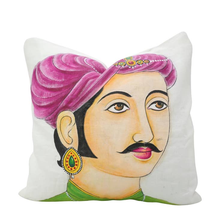 Capa de Almofada de Linho Branco Puro Pintado Cultural - Raja por atacado de Fabdivine