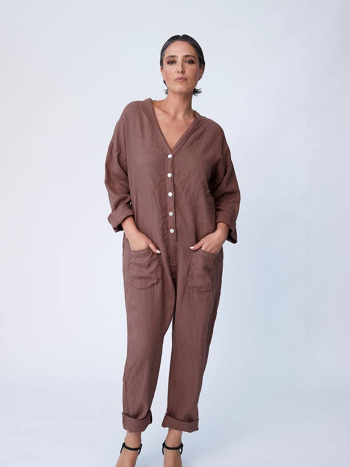 Costume utilitaire en lin - Châtaigne pour la vente par Tluxe