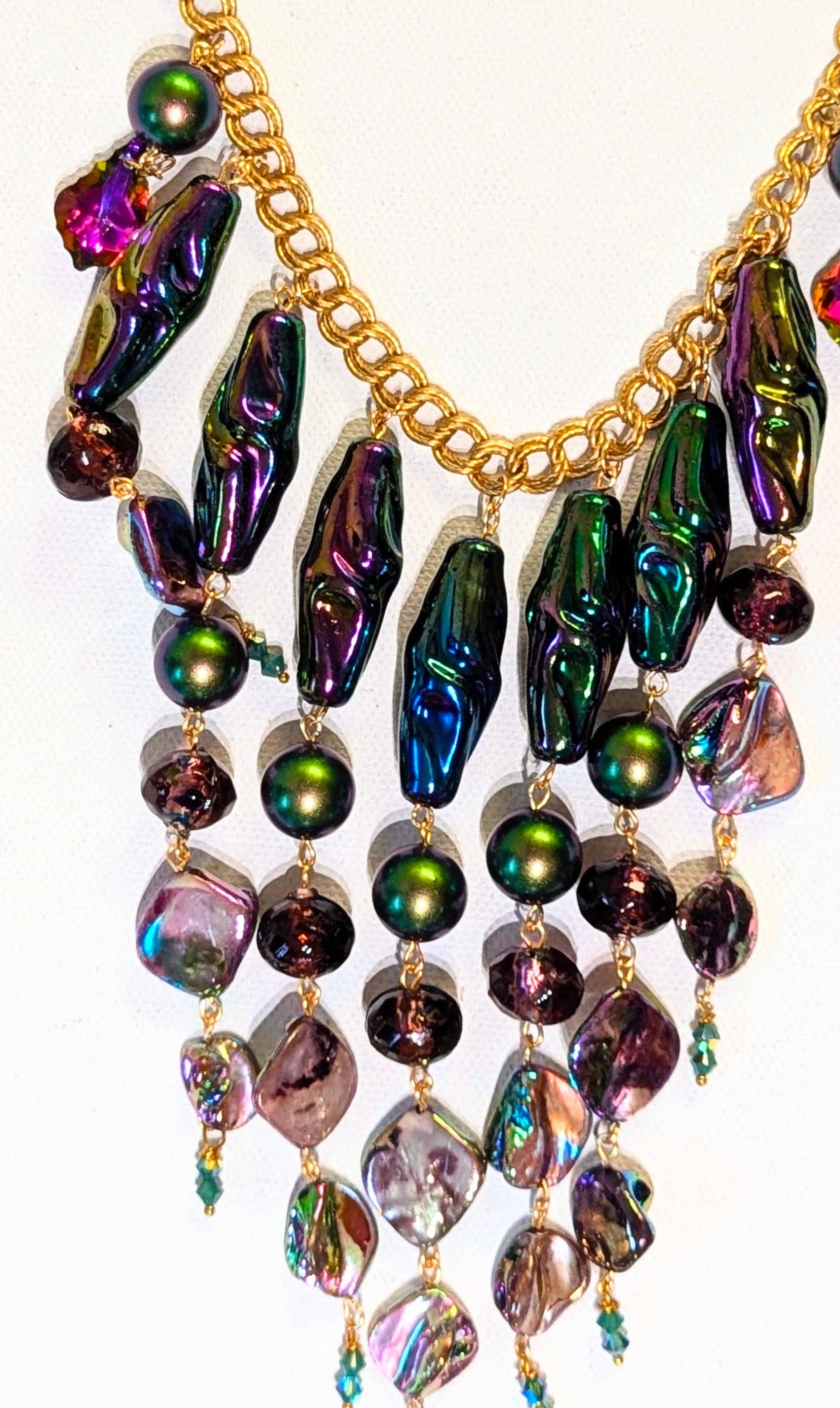 Gay Isber Designs - Wholesale Bib Necklace - Unique Vintage-Inspired Bib Purple Green Necklace with 1970s Austrian AB Acrylic Beads and Swarovski Crystals - One-of-a-Kind Design by Sugar Gay Isber1