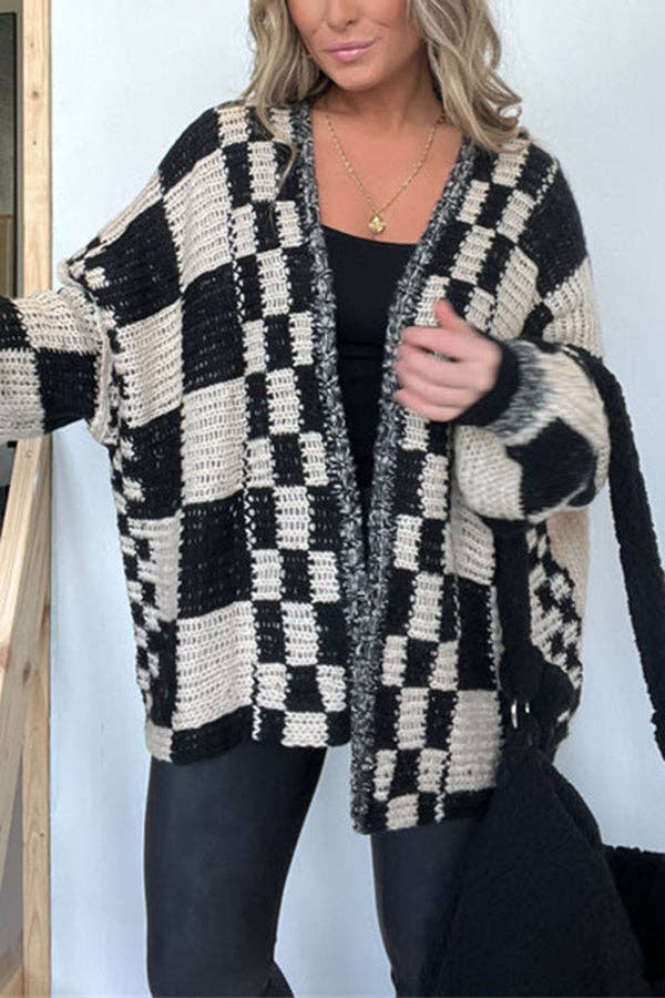 Rosa Clothing - Wholesale Cardigan - Women's - rizz boxy checkerboard knit Cardigan9