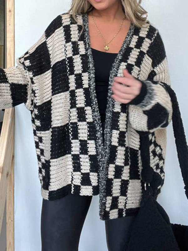 Rosa Clothing - Wholesale Cardigan - Women's - rizz boxy checkerboard knit Cardigan9