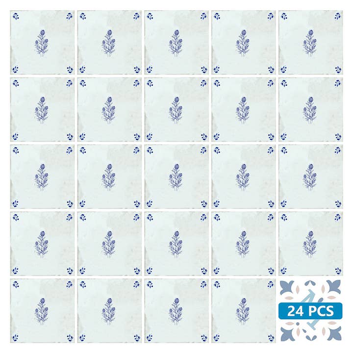 Mi Alma LLC - Wholesale Wall Tile - Hand-Drawn Delft Flower Design Tile Stickers – Easy Peel & Stick Wall Tiles for Effortless Home Makeover Model - D5210