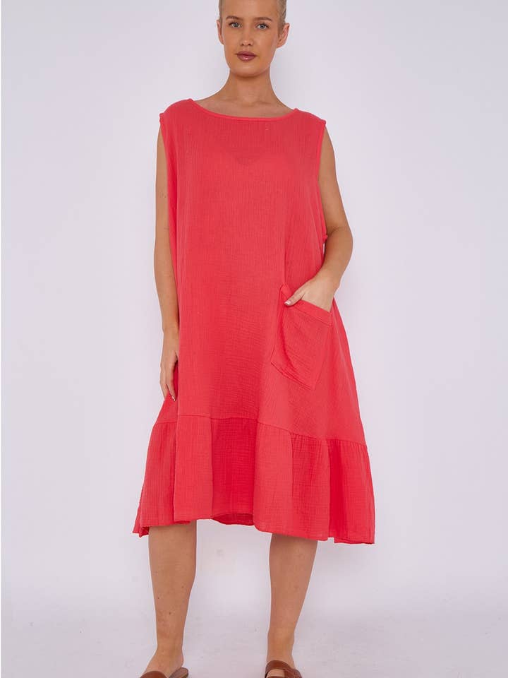 Miss Bold – wholesale Dress – Women's – Italian Sleeveless Cheesecloth Cotton Midi Dress with Pocket6