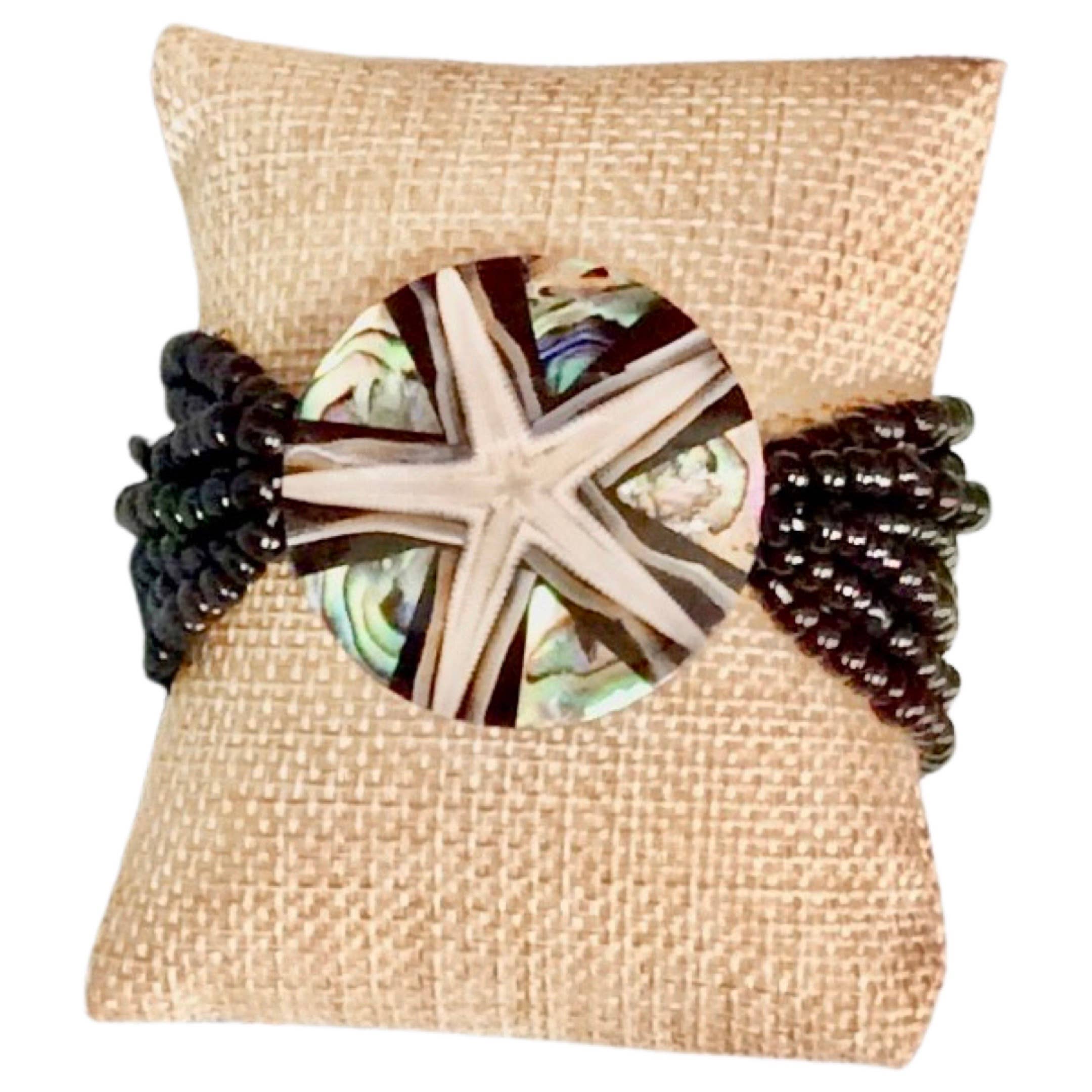 Bamboo Source Tropical Decor – wholesale Pärlarmband – Sjöstjärna och abalone Stretch armband - svart1