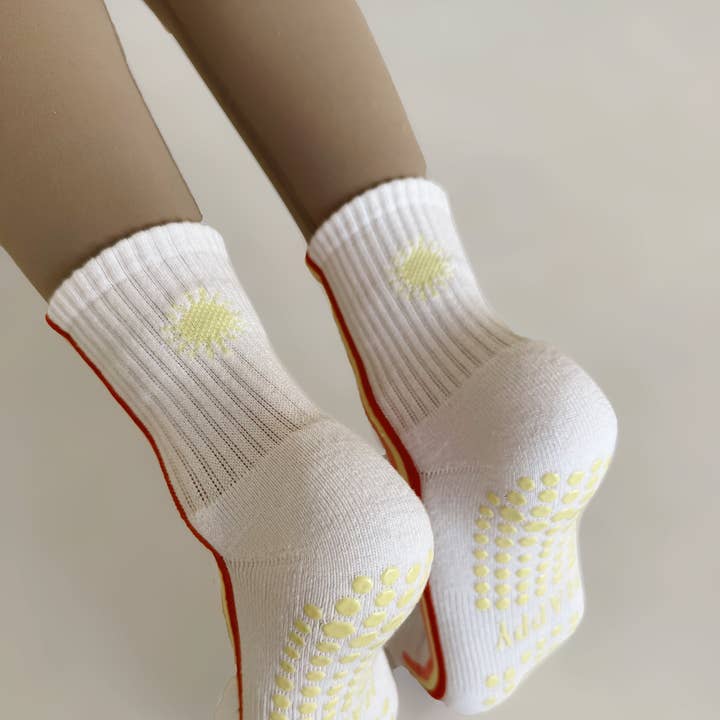 Happy Vertical Stripe Pilates Grip Sock for wholesale by Happiest Hour