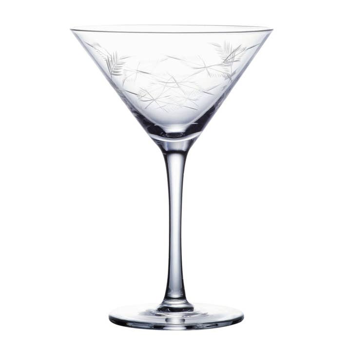 The Vintage List - Wholesale Cocktail/Liquor Glass - A Pair of Crystal Martini Glasses with Fern Design