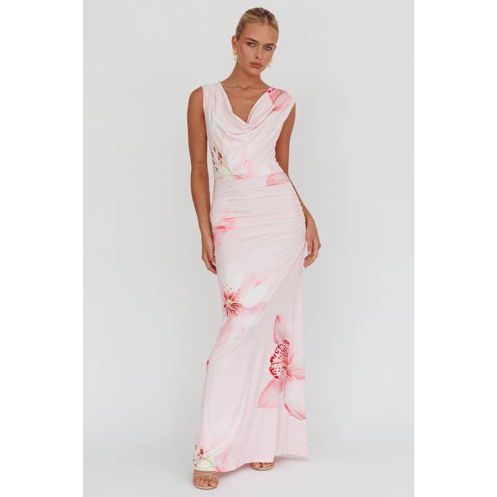 DEEP COWL NECK MAXI DRESS / BR0191J01 for wholesale by One and Only Collective