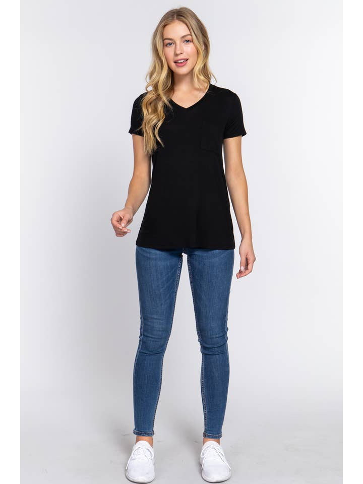 Active Basic | Active USA - Wholesale T-shirt – women's - Short Sleeve V-neck Top with Pocket15