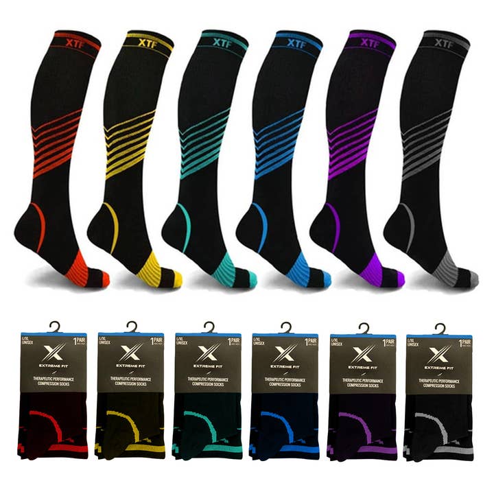 ULTRA V-STRIPED - KNEE-HIGH SOCKS - 6 ASST COLORS for wholesale by The American Gift Company (TAGCO)