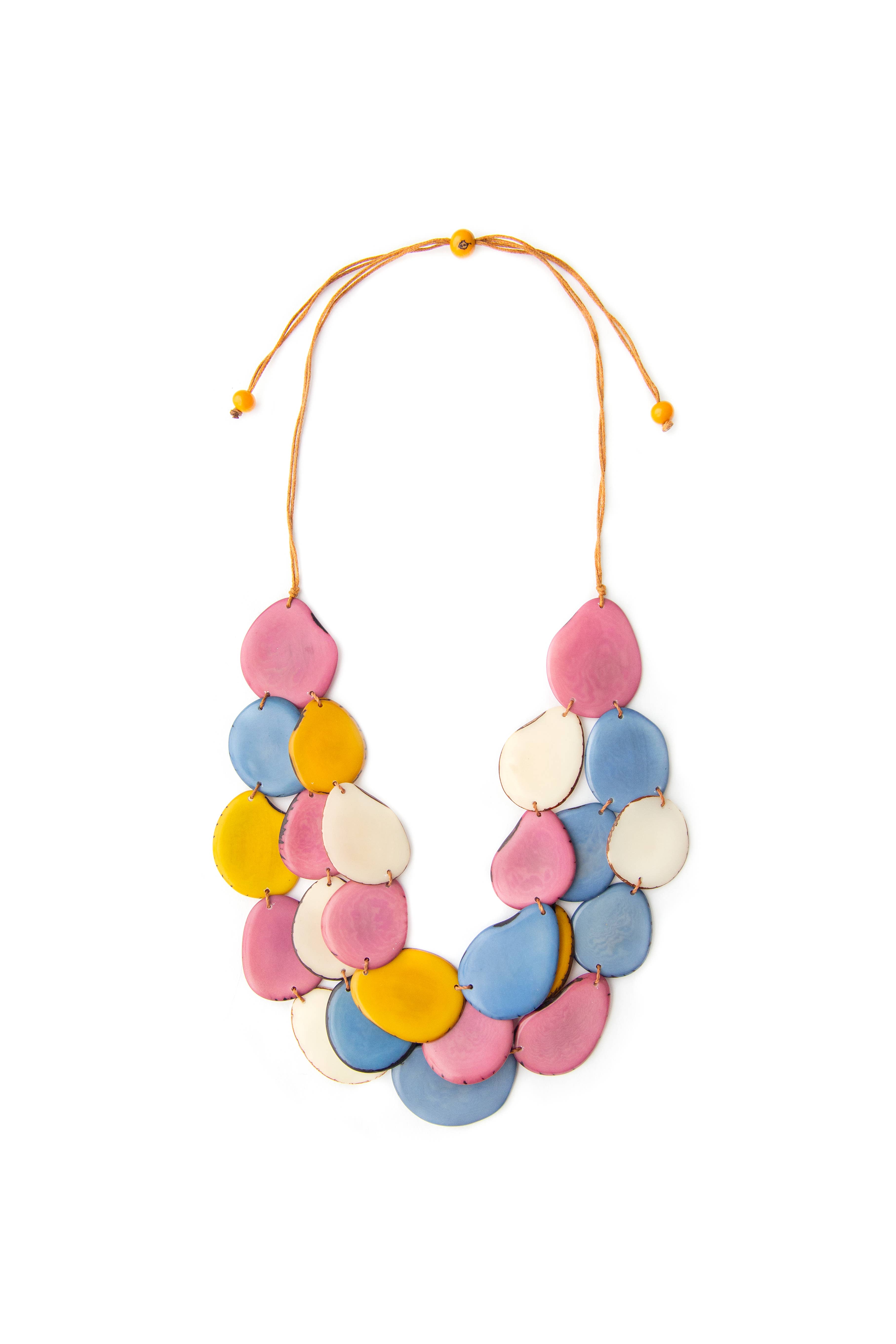 Organic Tagua Jewelry - Vente Collier de perles - Collier Amigas avec tranches plates de tagua superposées1