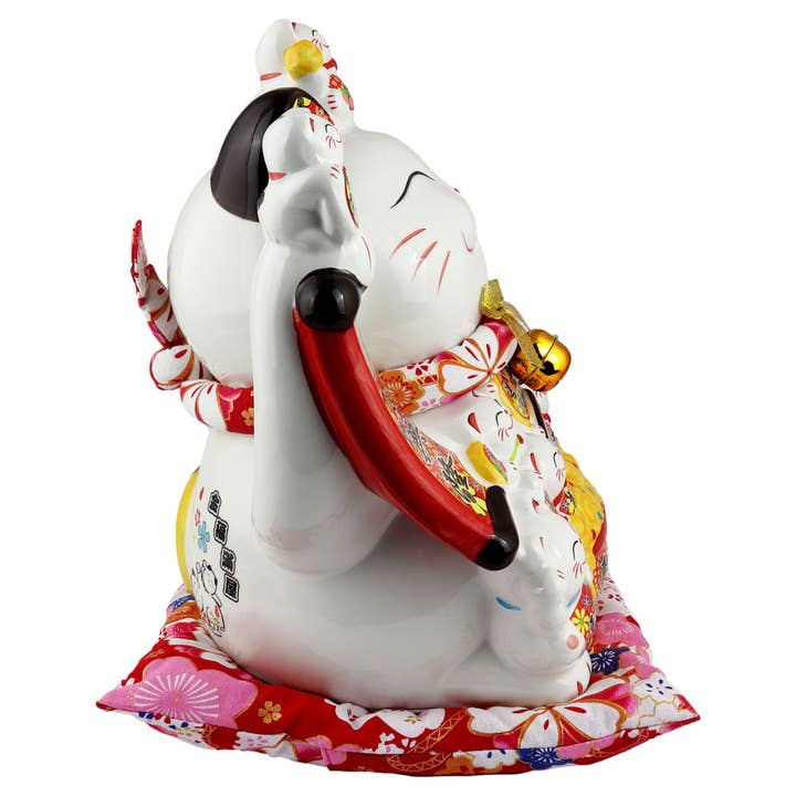 Tribal Trade GmbH - Wholesale Decorative Figurine - Lucky cat Maneki-neko wave cat porcelain 30cm white 083