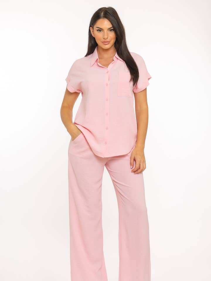 Air Flow Button Down Shirts Top And Pants Set for wholesale by Julia by LoveJ