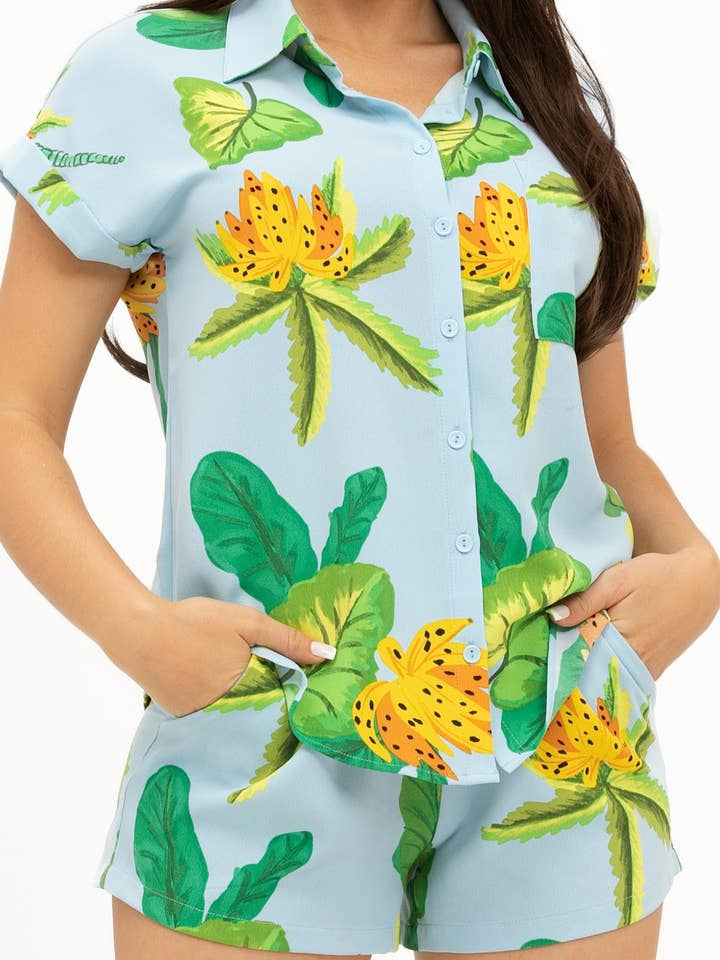 Multi Colored Print Front Button Down Top And Shorts Set for wholesale on Faire