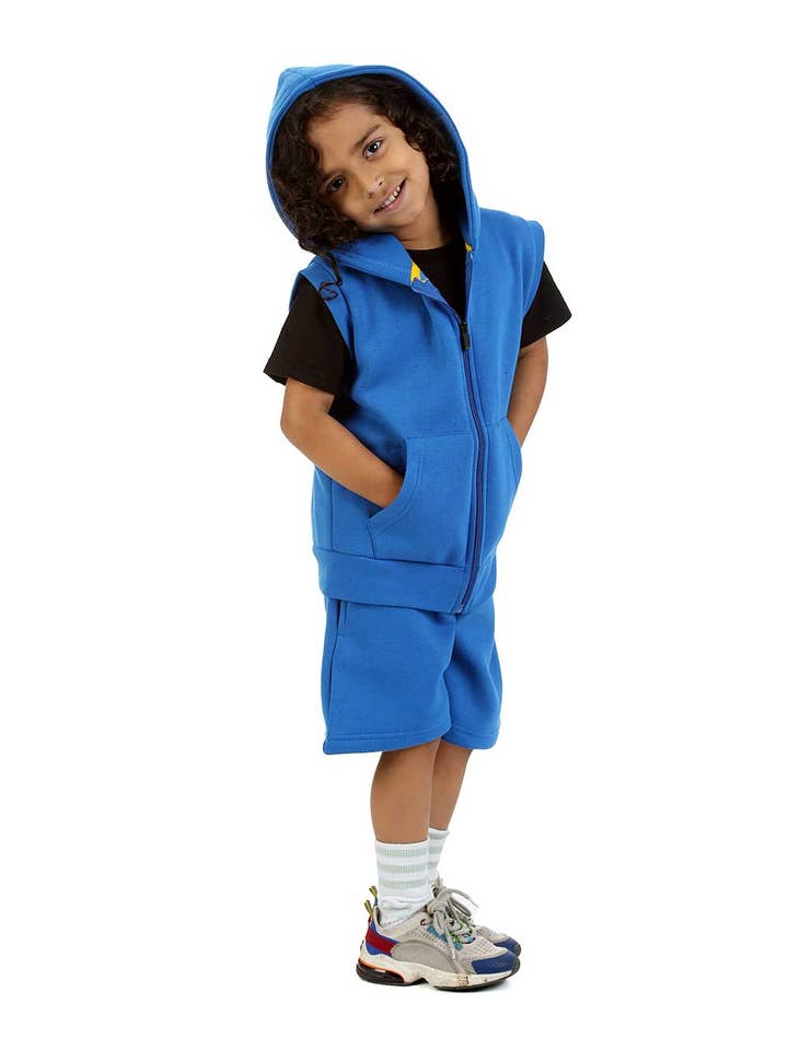 Kids Royal Blue 2-Piece Gilet and Shorts Set for wholesale on Faire