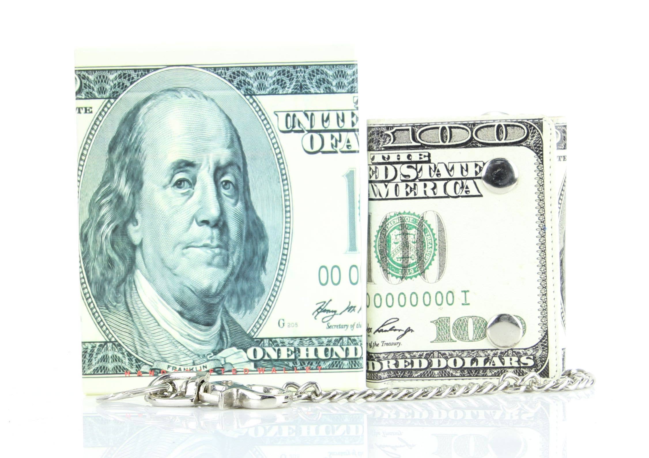 Leather Impressions Inc - Vendita all'ingrosso Portafogli - Donna - Vecchio portafoglio a catena in pelle vegana con stampa da $100 con confezione regalo6