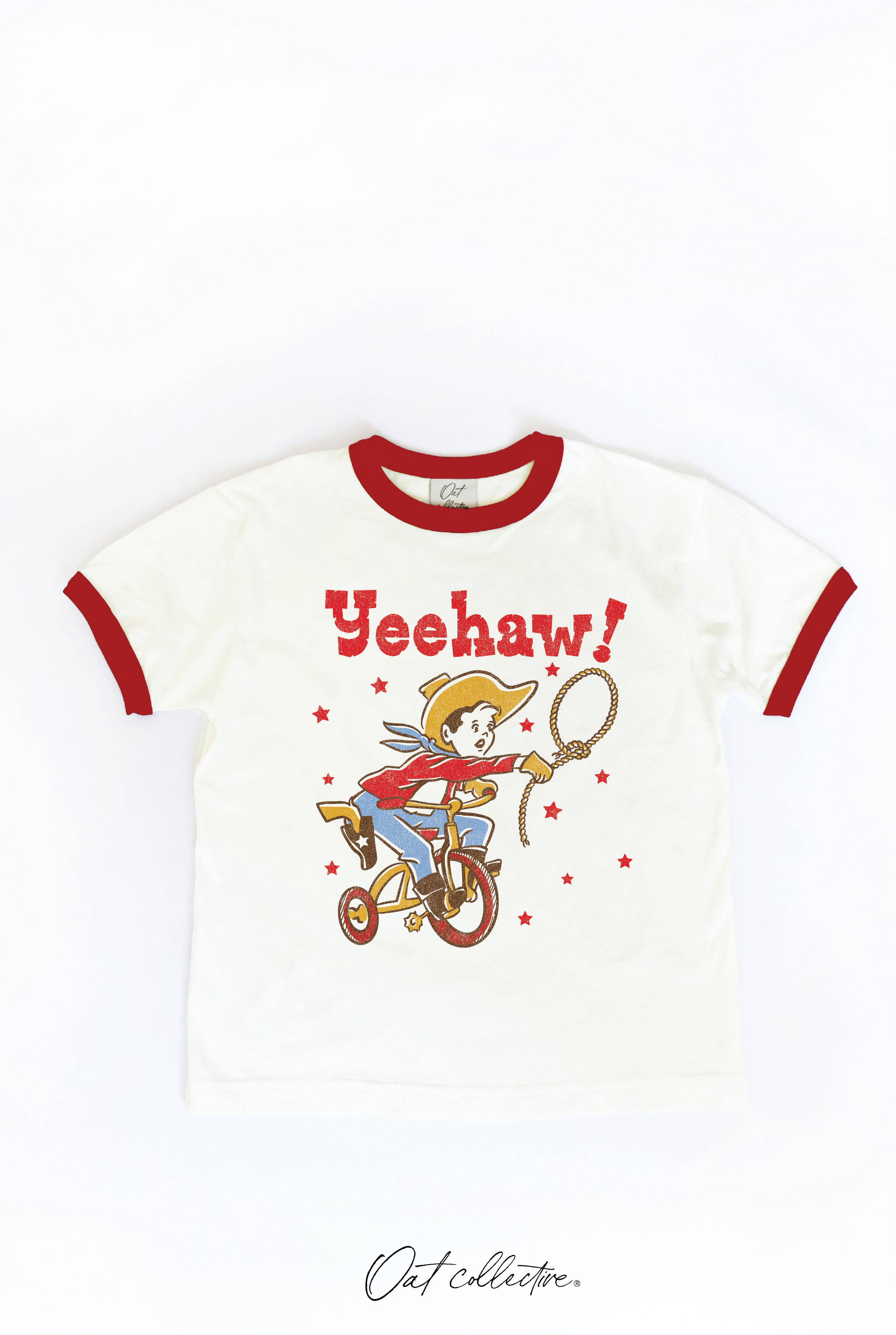 OAT COLLECTIVE - Wholesale Screen Printed T-Shirt - Kids - YEEHAW!  Toddler Ringer Graphic Top5