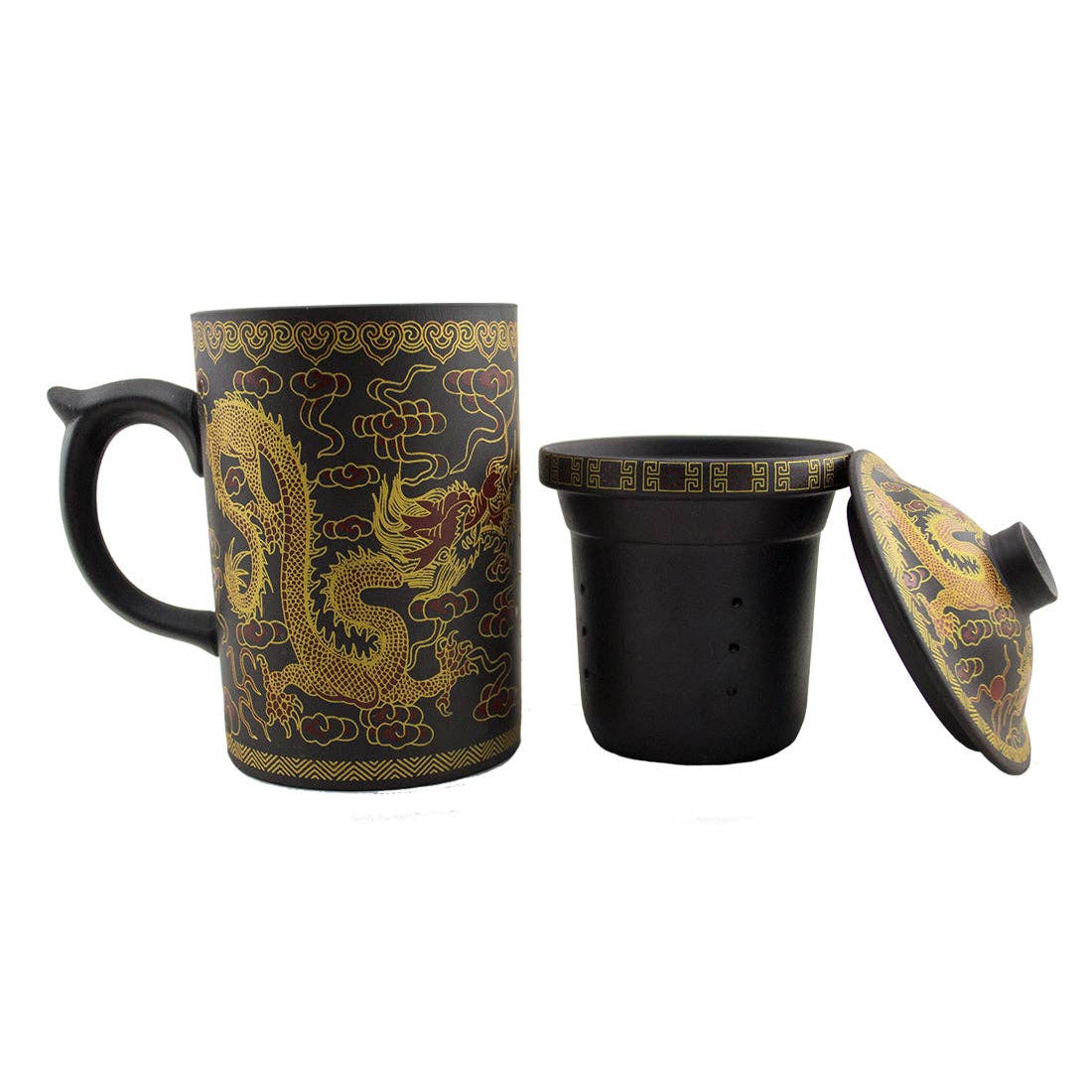 Original Source - Vente Tasse à café - Mug en argile Yi Xing avec dragon doré (marron)2