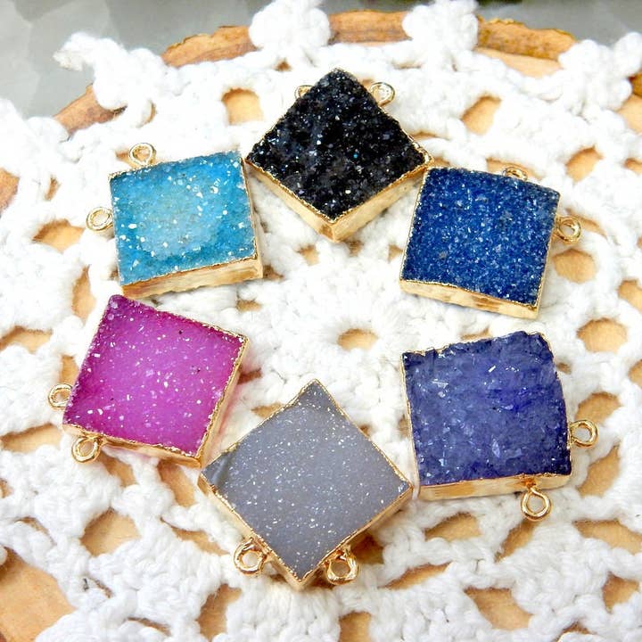 Jewelers Paradise - Wholesale Individual Charm/Pendant - Druzy Diamond Shaped Double Bail Pendant with Electroplated 24k Gold or Silver Edge (S88B15)2