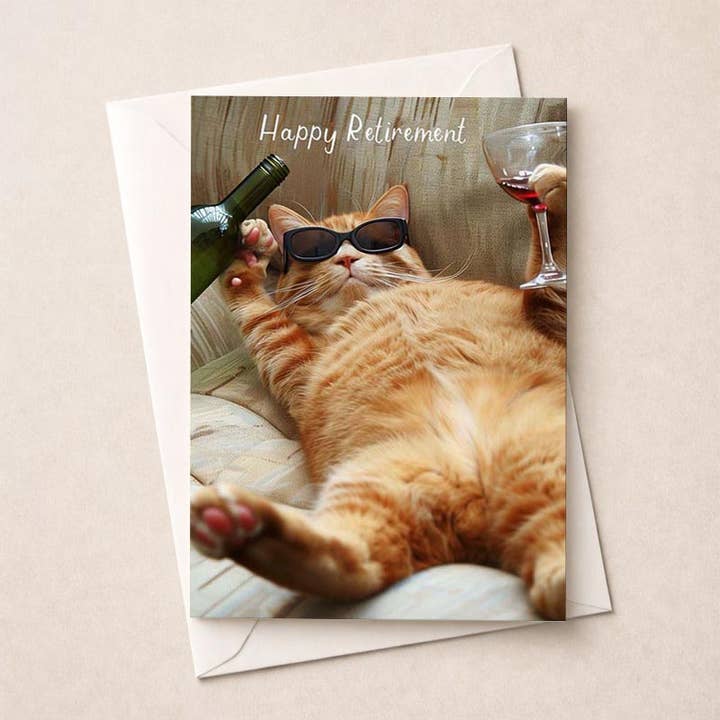 Large Retirement Card - Lounging Cat for wholesale by Hammond Gower Publications Ltd